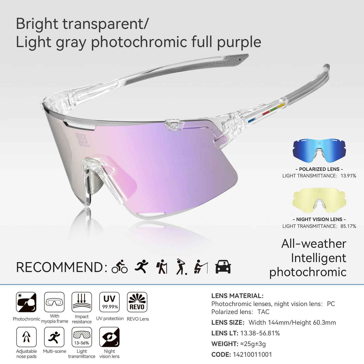 Lentes de Running / Ciclismo Premium - Road to Sky — 3 en uno (Fotocromática, Polarizada, Nocturna)
