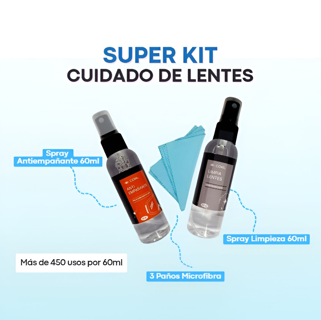 Super Kit Limpieza Lentes + Antiempañante + 3 Paños Microfibra